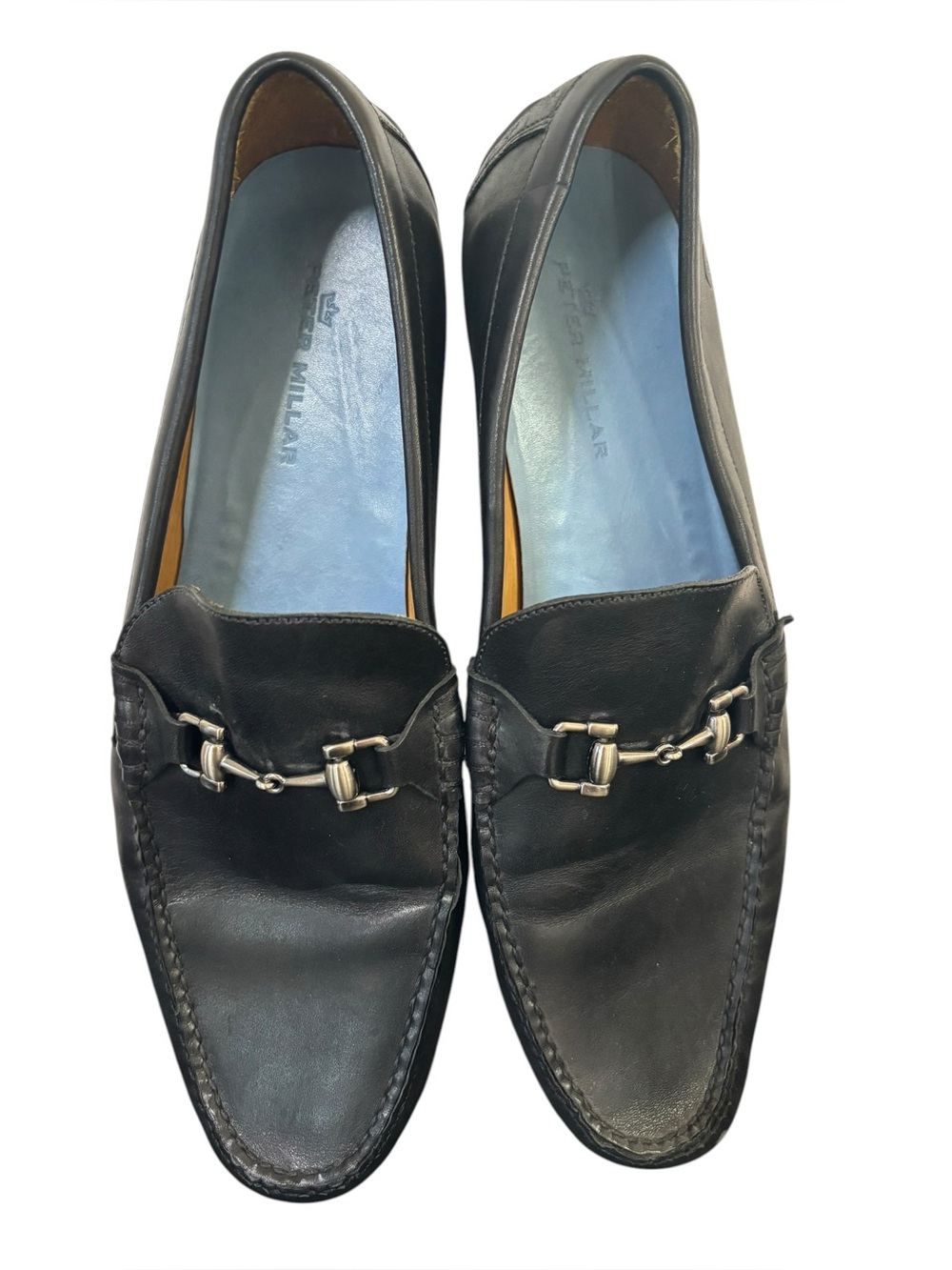 Peter Millar Men's Black Leather Silver Horse Bit Slip On Loafer Shoes Size 14